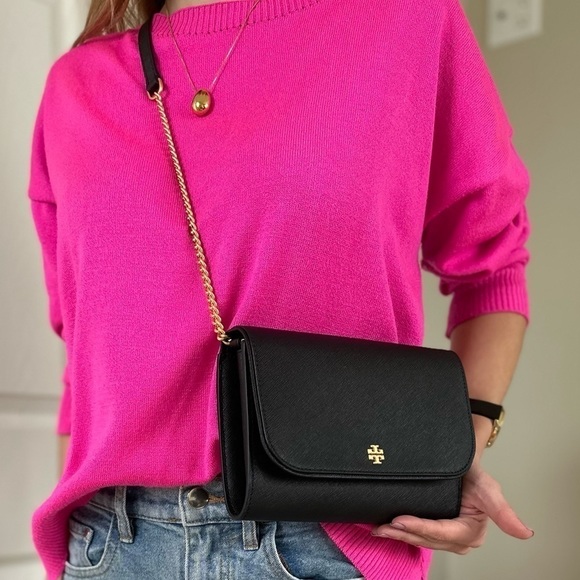 NEW Tory Burch bag crossbody black leather gold-tone hardware 2 straps NWT - Picture 6 of 15